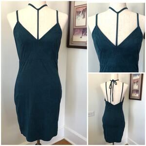 VTG Charlotte Russe Faux Suede Halter Bodycon Mini Dress M Y2K Coquette Grunge